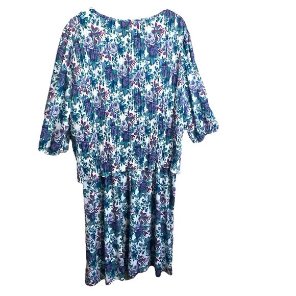 Cue Fashions Dress Women's Size 24W Purple Floral Broom Fold Vintage 3/4 Sleeve - Picture 10 of 12